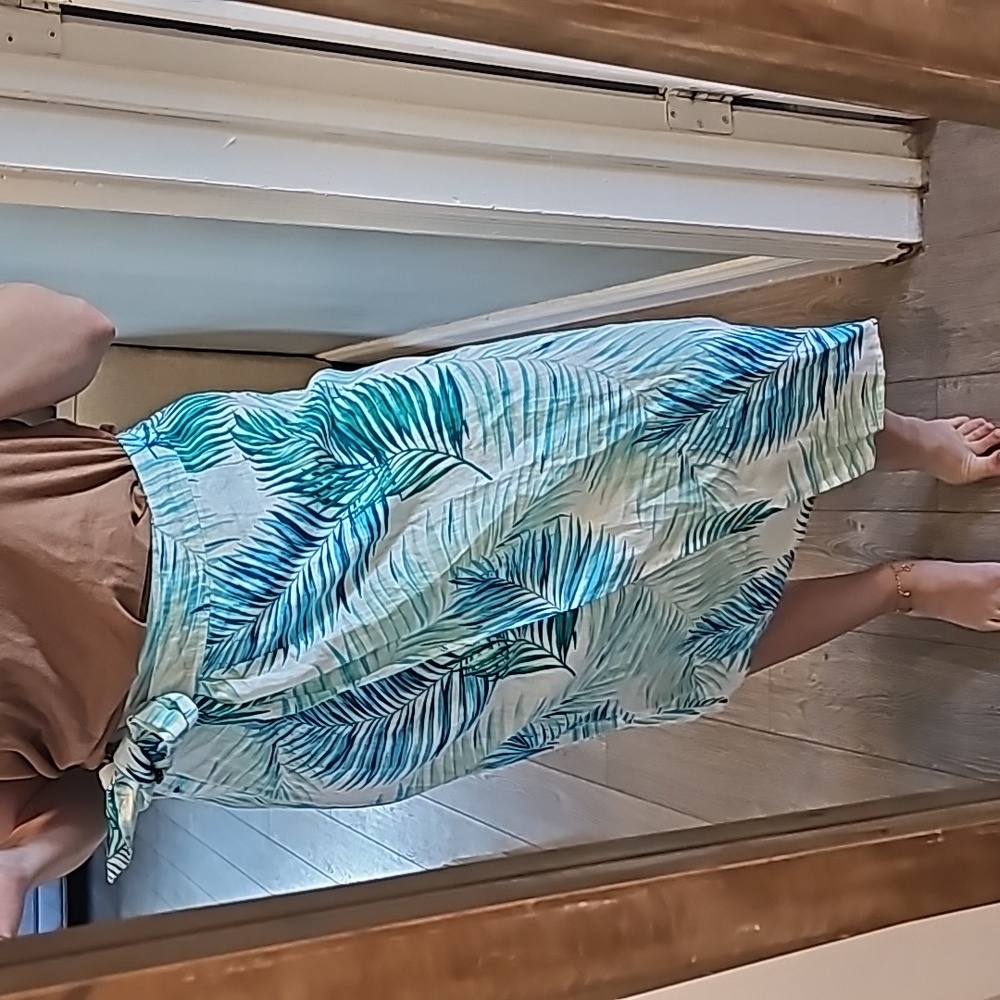 NWT Tahari Tropical Print 100% Linen Wrap Skirt Size L